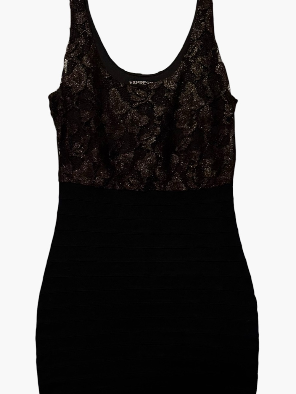 Express Women’s XS Black Bronze Lace Bodycon Mini Dress Sleeveless